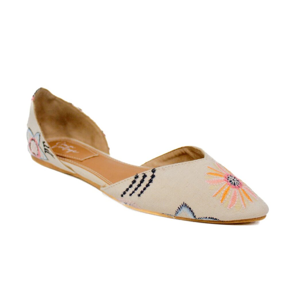 Crown Vintage Floral Embroidered Flats - Cream and Multicolor